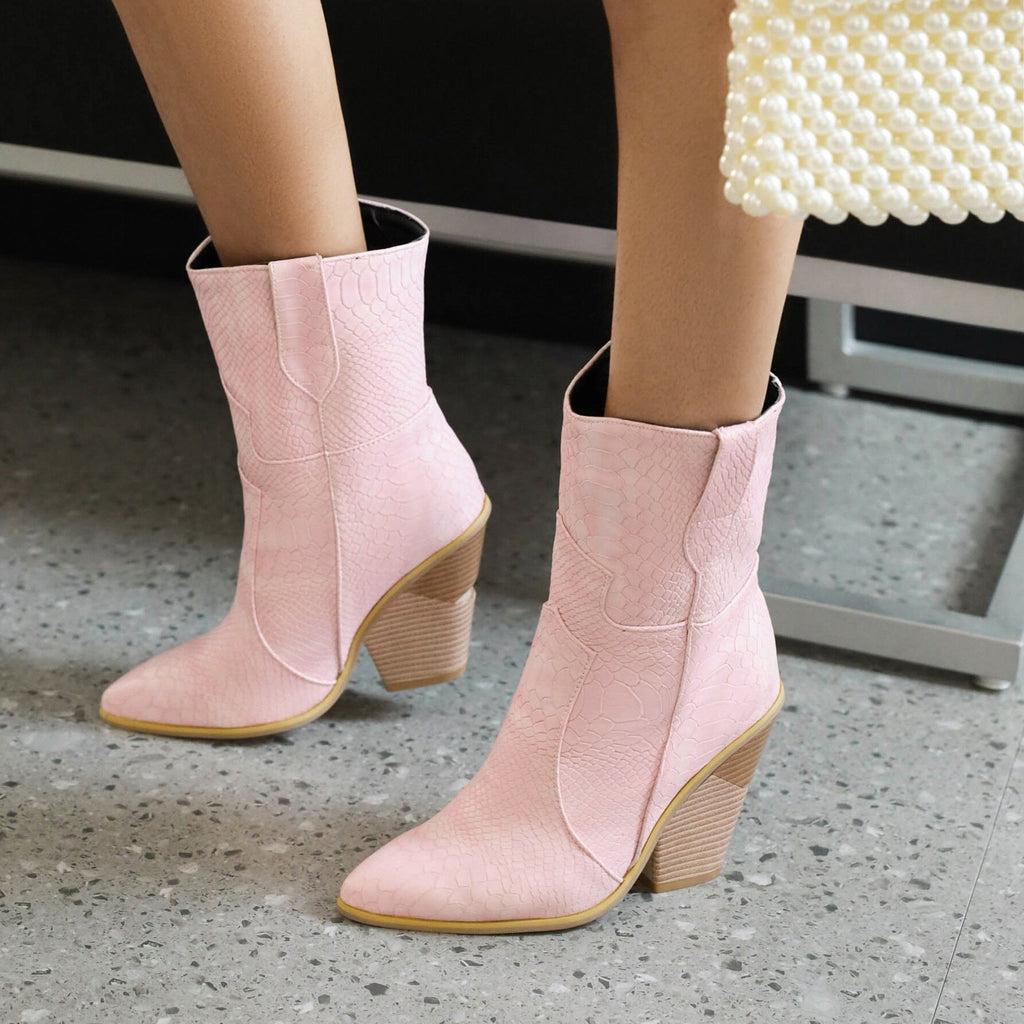 Western Wedge Ankle Boots - 10cm High Heel Platform Booties