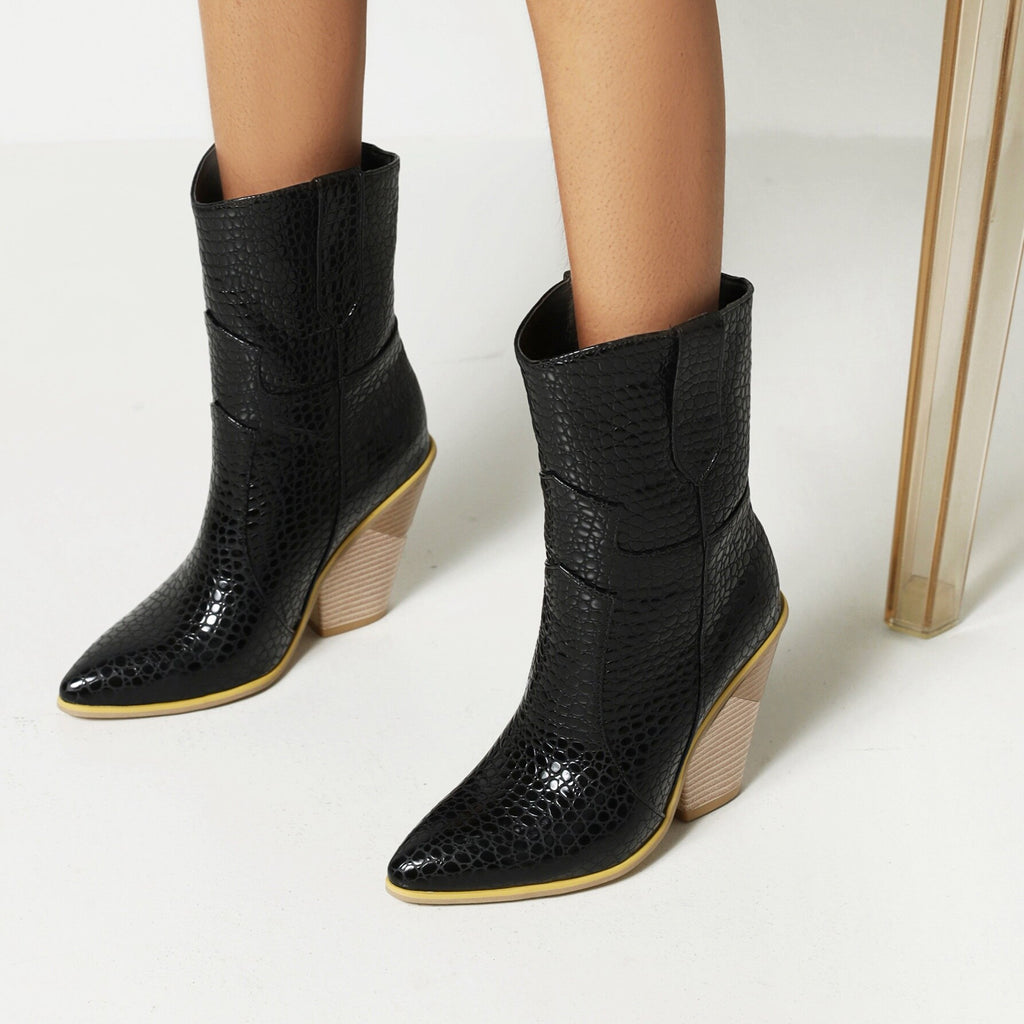 Western Wedge Ankle Boots - 10cm High Heel Platform Booties