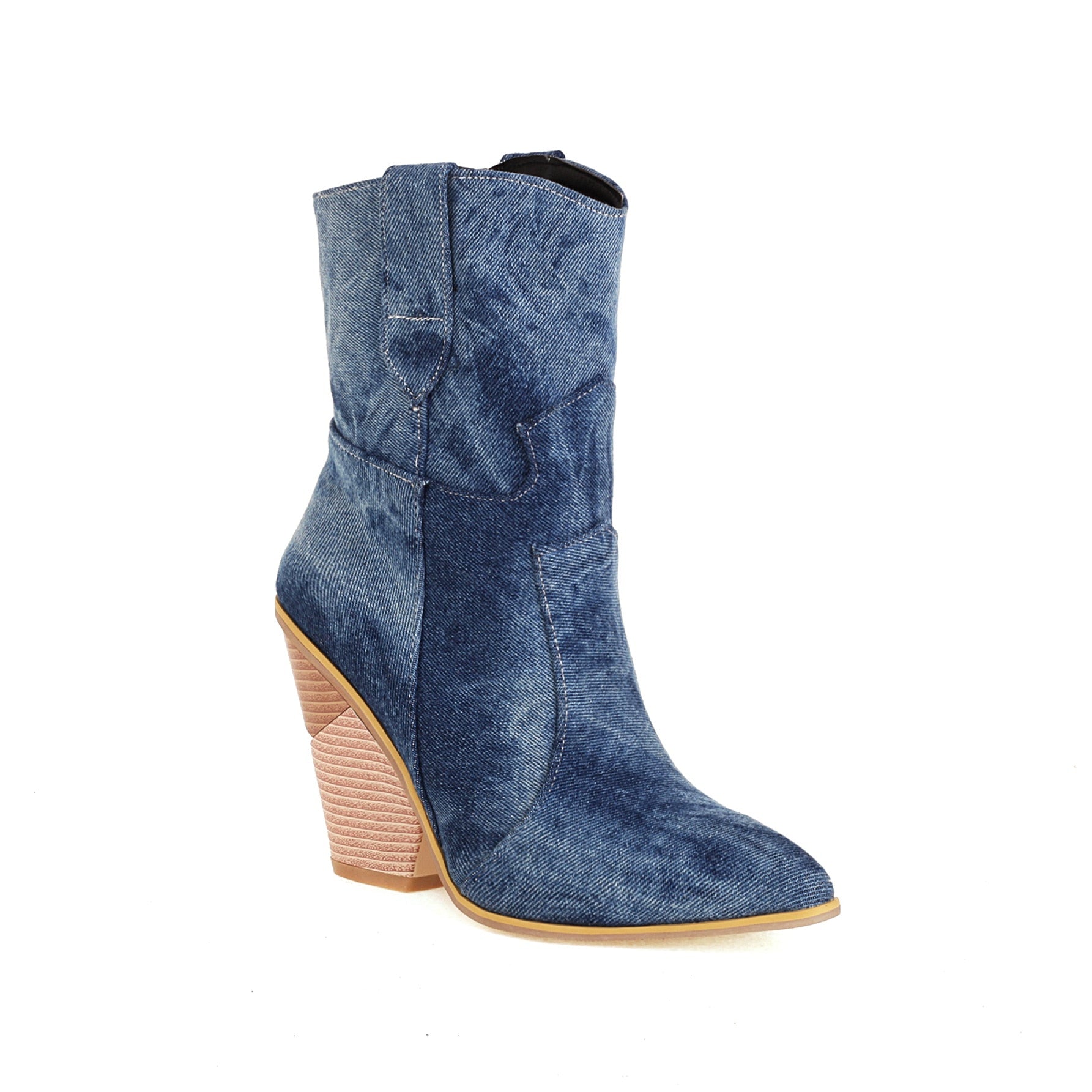 Western Wedge Ankle Boots - 10cm High Heel Platform Booties