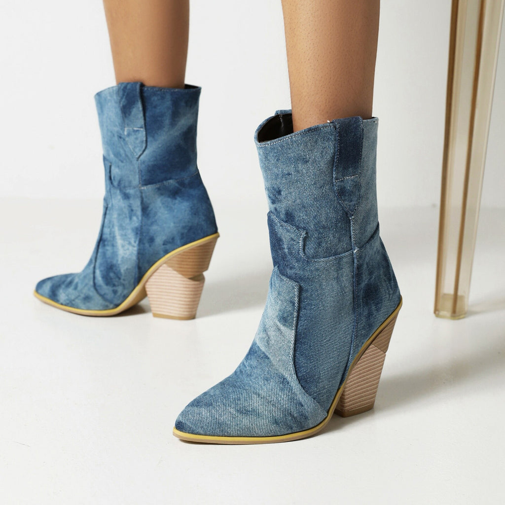 Western Wedge Ankle Boots - 10cm High Heel Platform Booties
