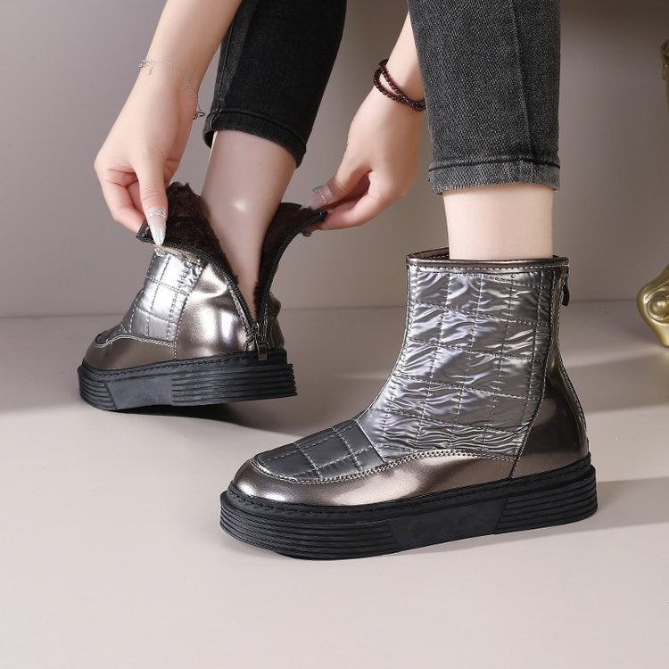 Thickened snow boots with added fleece women's shoes short sleeved cotton boots short boots ﻿